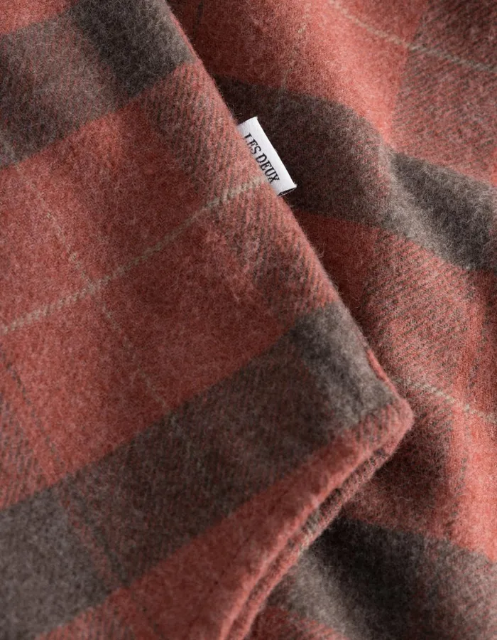 Men Les Deux ShirtsOvershirts Lennon Flannel Check Overshirt 8211 Coffee BrownFired Brick