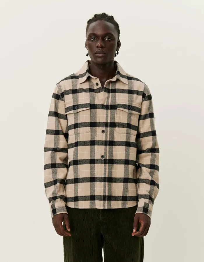Men Les Deux ShirtsOvershirts Lennon Flannel Check Overshirt 8211 Dark SandBlack