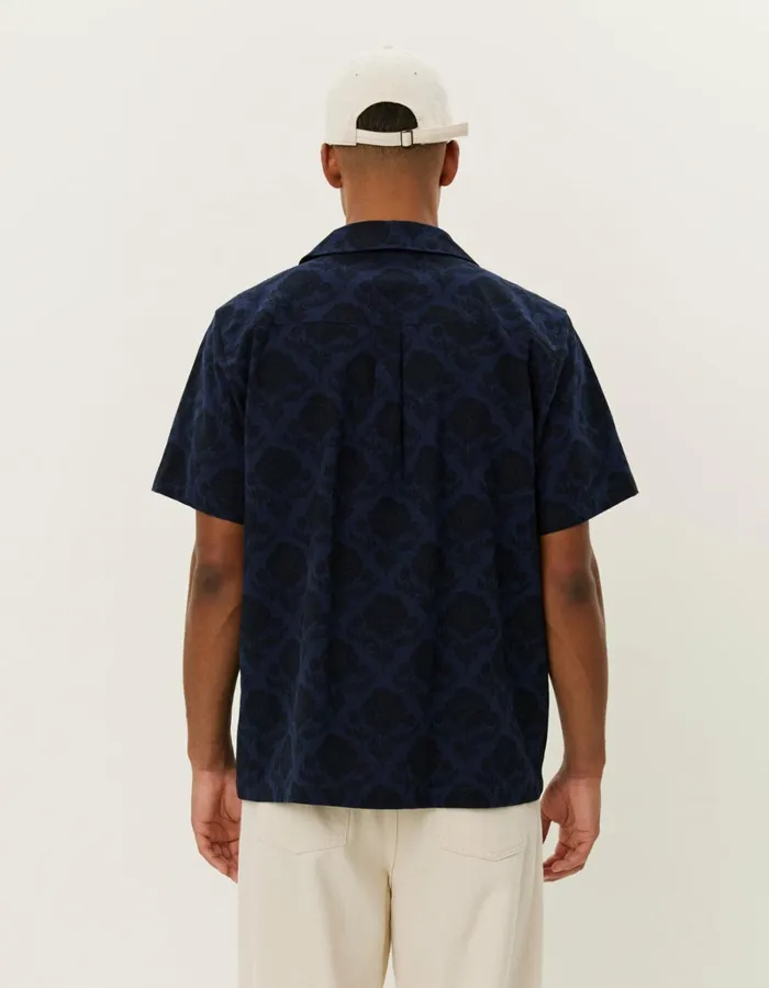 Men Les Deux ShirtsOvershirts Lesley Flower Tile AOP SS Shirt 8211 NavyDark Navy