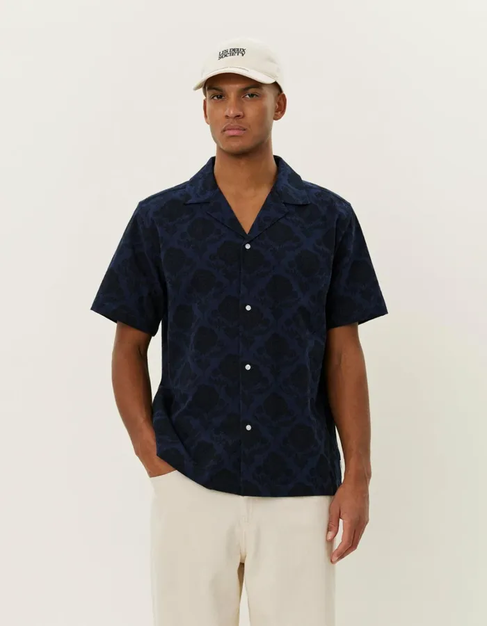 Men Les Deux ShirtsOvershirts Lesley Flower Tile AOP SS Shirt 8211 NavyDark Navy