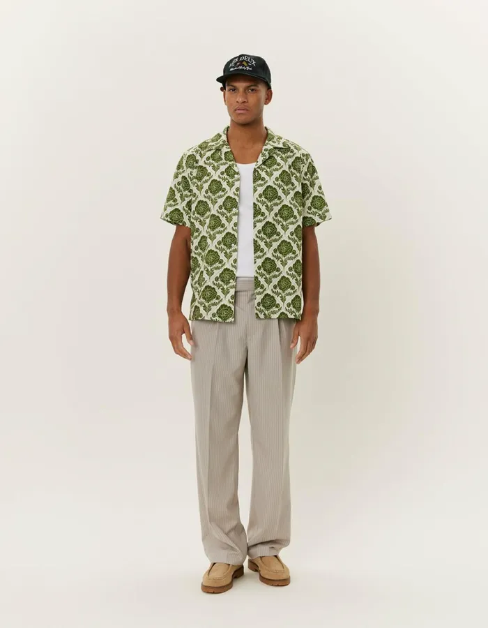 Men Les Deux ShirtsOvershirts Lesley Flower Tile AOP SS Shirt 8211 Vintage GreenIvory