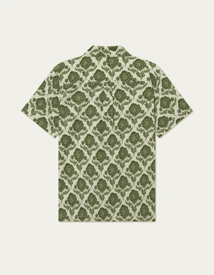 Men Les Deux ShirtsOvershirts Lesley Flower Tile AOP SS Shirt 8211 Vintage GreenIvory