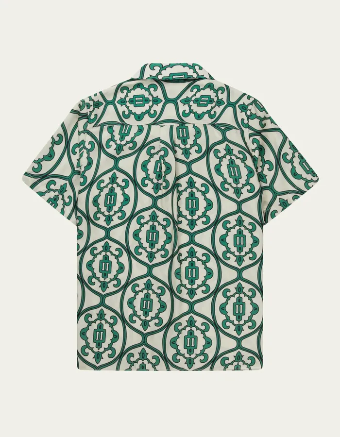 Men Les Deux ShirtsOvershirts Ornament AOP SS Shirt 8211 IvoryVintage Green
