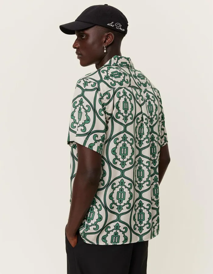 Men Les Deux ShirtsOvershirts Ornament AOP SS Shirt 8211 IvoryVintage Green