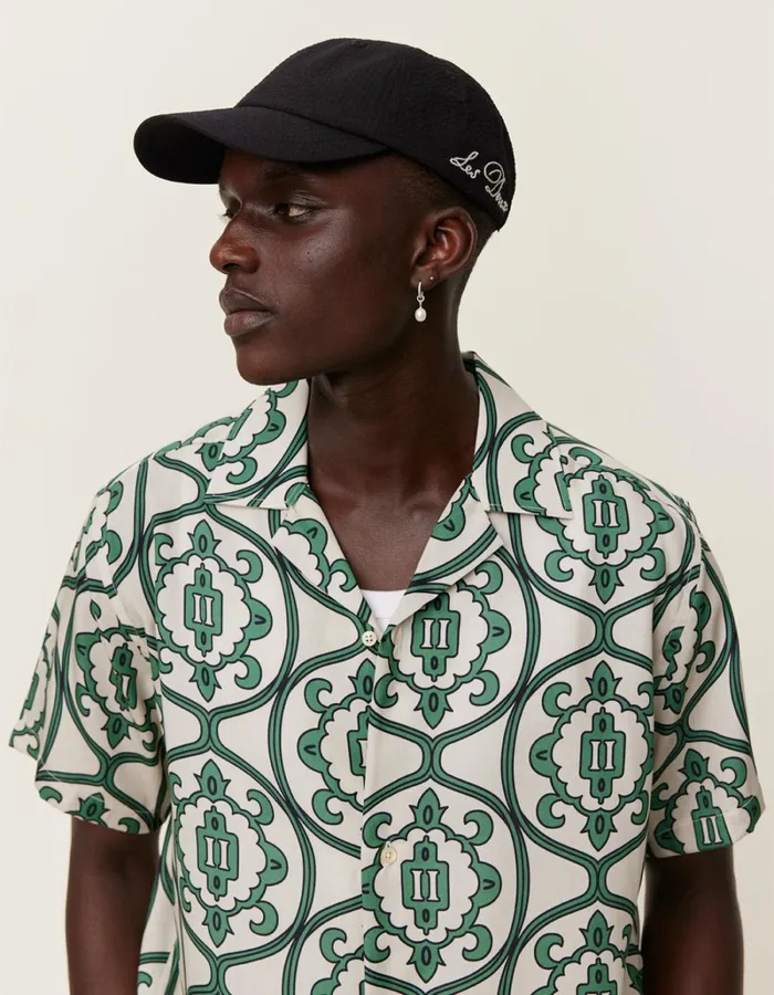Men Les Deux ShirtsOvershirts Ornament AOP SS Shirt 8211 IvoryVintage Green