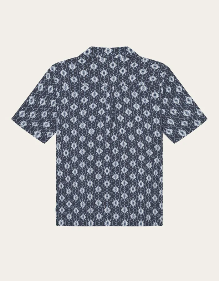 Men Les Deux ShirtsOvershirts Ornament Tencel SS Shirt 8211 Dark NavyLight Blue