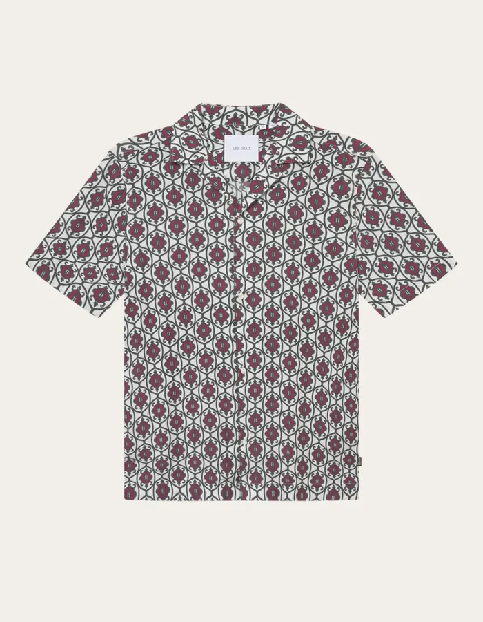 Men Les Deux ShirtsOvershirts Ornament Tencel SS Shirt 8211 IvoryChive Green