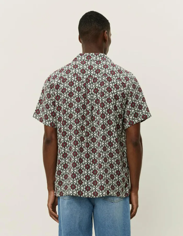 Men Les Deux ShirtsOvershirts Ornament Tencel SS Shirt 8211 IvoryChive Green