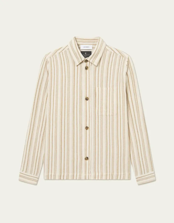 Men Les Deux ShirtsOvershirts Shane Stripe Cotton Overshirt 8211 IvoryLichen Green Men Les Deux ShirtsOvershirts Shane Stripe Cotton Overshirt 8211 IvoryLichen Green