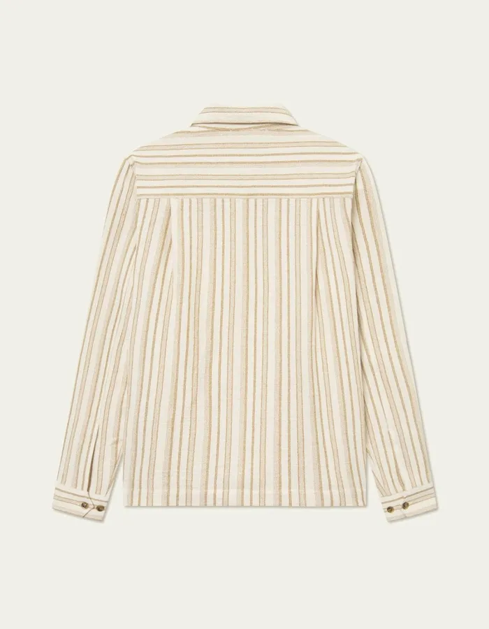 Men Les Deux ShirtsOvershirts Shane Stripe Cotton Overshirt 8211 IvoryLichen Green