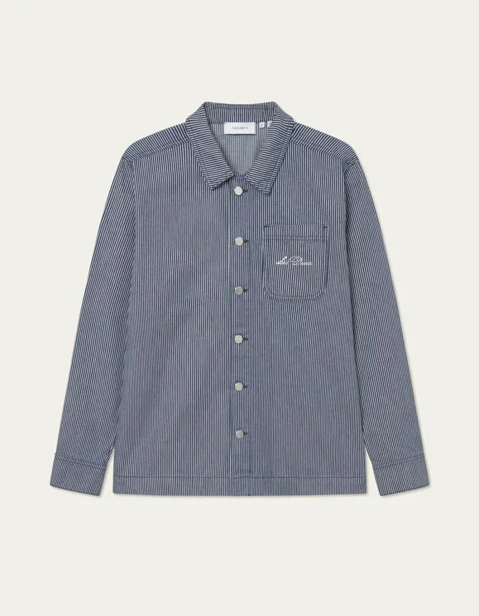 Men Les Deux ShirtsOvershirts Steven Stripe Denim Overshirt 8211 NavyIvory