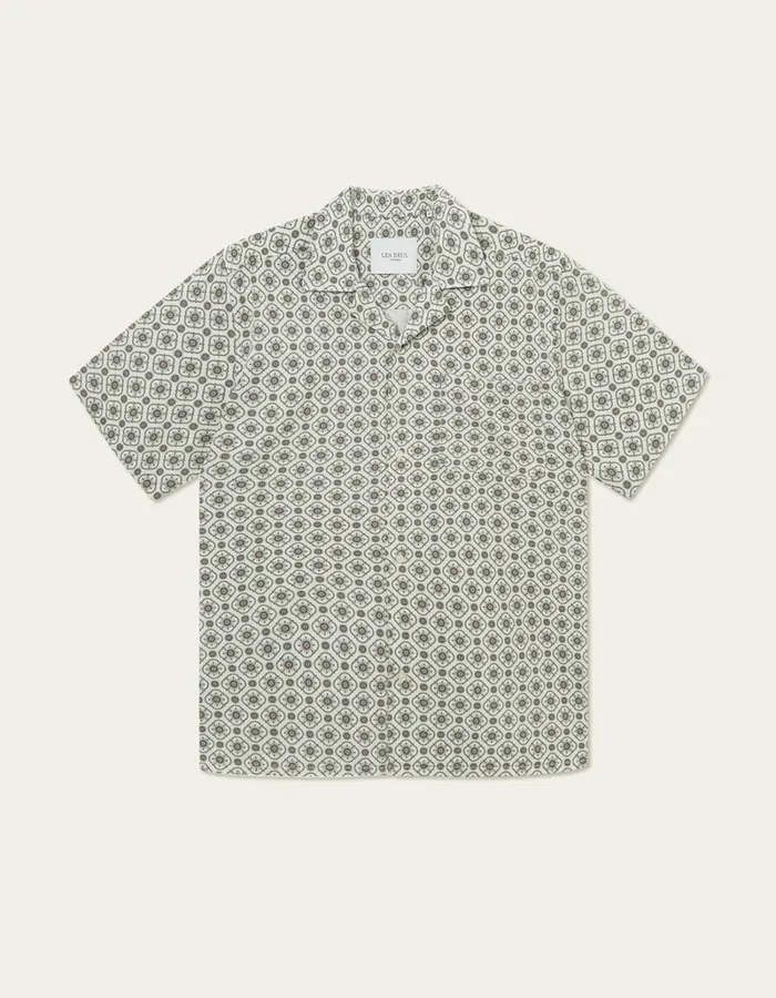 Men Les Deux ShirtsOvershirts Tapestry SS Shirt 8211 IvoryLight Jade Green