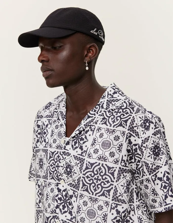 Men Les Deux ShirtsOvershirts Tiles AOP SS Shirt 8211 WhiteBlack