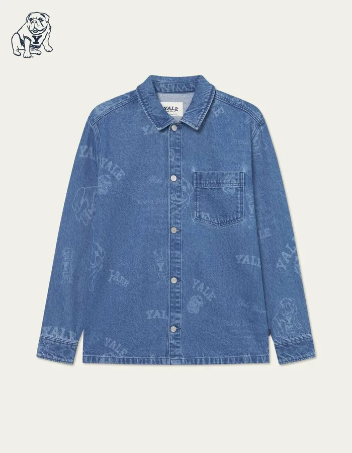 Men Les Deux ShirtsOvershirts Yale Logo Denim Overshirt 8211 Light Denim Blue Men Les Deux ShirtsOvershirts Yale Logo Denim Overshirt 8211 Light Denim Blue