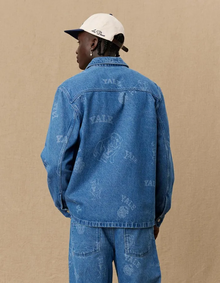 Men Les Deux ShirtsOvershirts Yale Logo Denim Overshirt 8211 Light Denim Blue