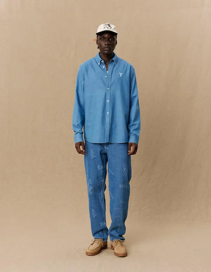 Men Les Deux ShirtsOvershirts Yale Y Denim Shirt 8211 Light Denim Blue
