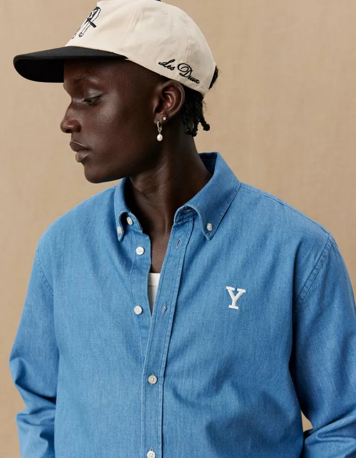 Men Les Deux ShirtsOvershirts Yale Y Denim Shirt 8211 Light Denim Blue