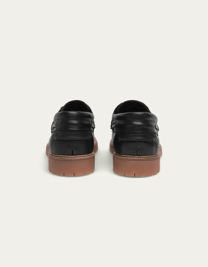 Men Les Deux Shoes Taylor Leather Boat Shoe 8211 BlackBlack