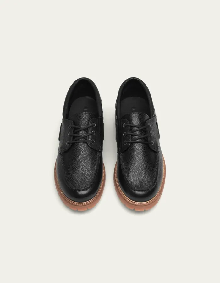 Men Les Deux Shoes Taylor Leather Boat Shoe 8211 BlackBlack