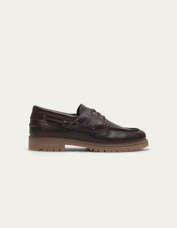 Men Les Deux Shoes Taylor Leather Boat Shoe 8211 Brown