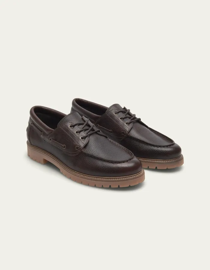 Men Les Deux Shoes Taylor Leather Boat Shoe 8211 Brown