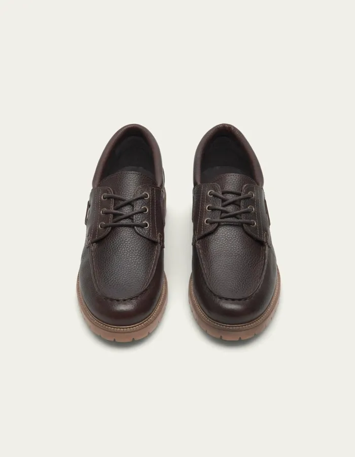 Men Les Deux Shoes Taylor Leather Boat Shoe 8211 Brown