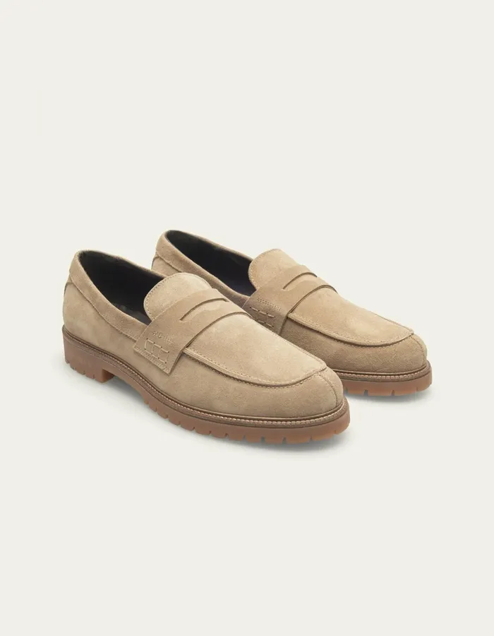 Men Les Deux Shoes Taylor Suede Penny Loafer 8211 Light Sand