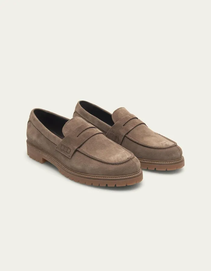 Men Les Deux Shoes Taylor Suede Penny Loafer 8211 Walnut