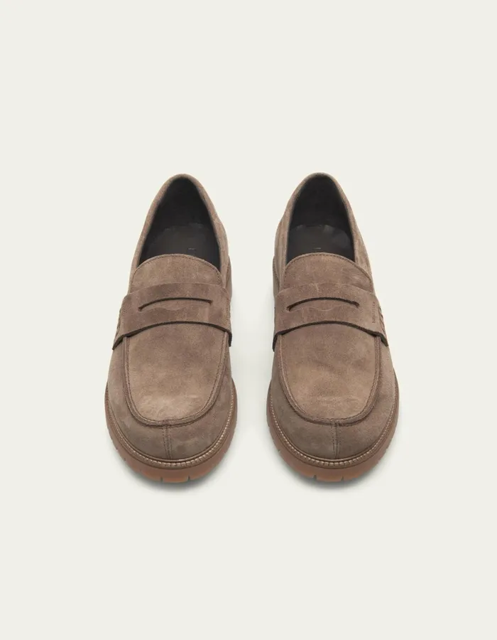 Men Les Deux Shoes Taylor Suede Penny Loafer 8211 Walnut