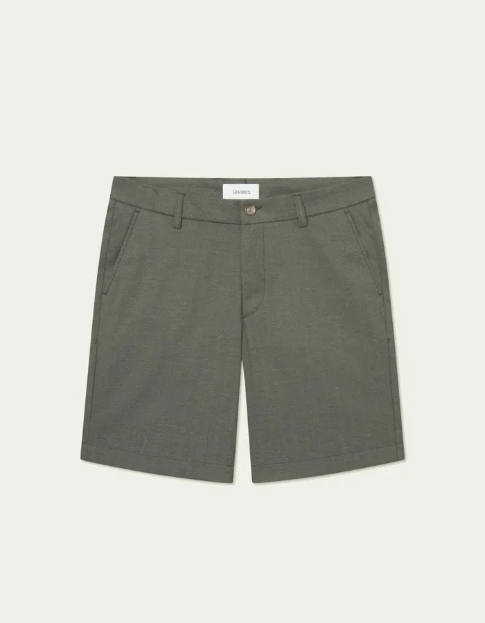 Men Les Deux Shorts Como Reg Herringbone Shorts 8211 Forest GreenChive Green