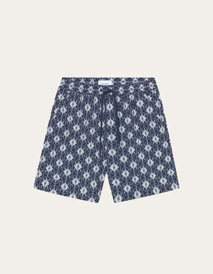 Men Les Deux Shorts Ornament AOP Swim Shorts 8211 Dark NavyLight Blue