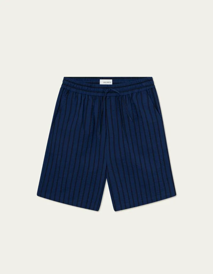 Men Les Deux Shorts Patrick Seersucker Shorts 8211 BlueprintDark Navy
