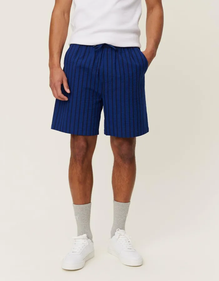 Men Les Deux Shorts Patrick Seersucker Shorts 8211 BlueprintDark Navy
