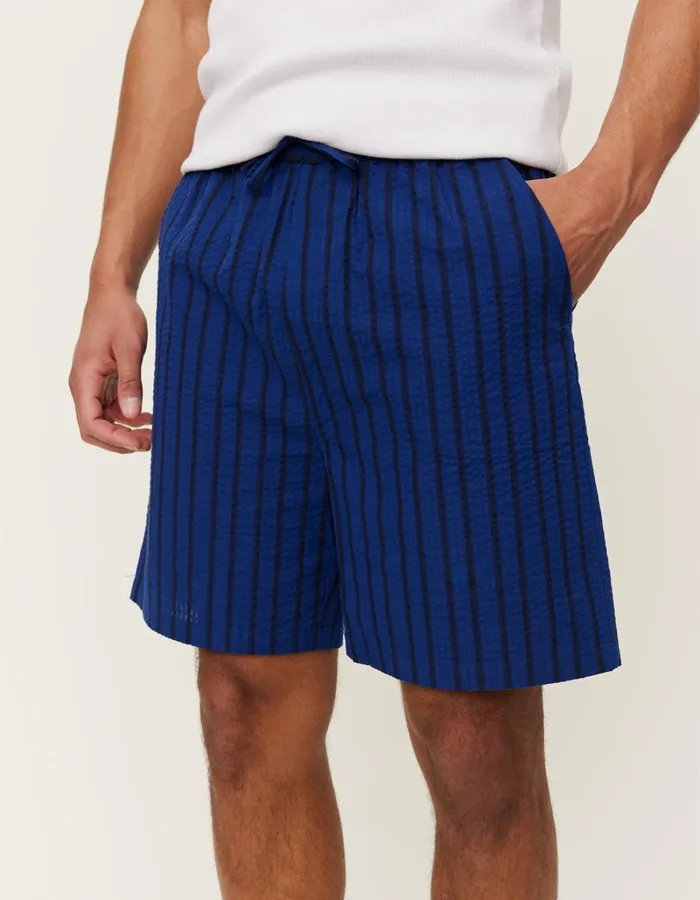 Men Les Deux Shorts Patrick Seersucker Shorts 8211 BlueprintDark Navy