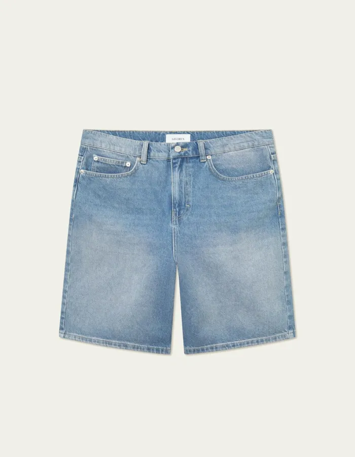 Men Les Deux Shorts Ryder Washed Denim Shorts 8211 Light Blue Wash
