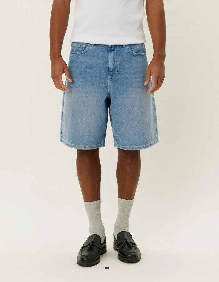 Men Les Deux Shorts Ryder Washed Denim Shorts 8211 Light Blue Wash