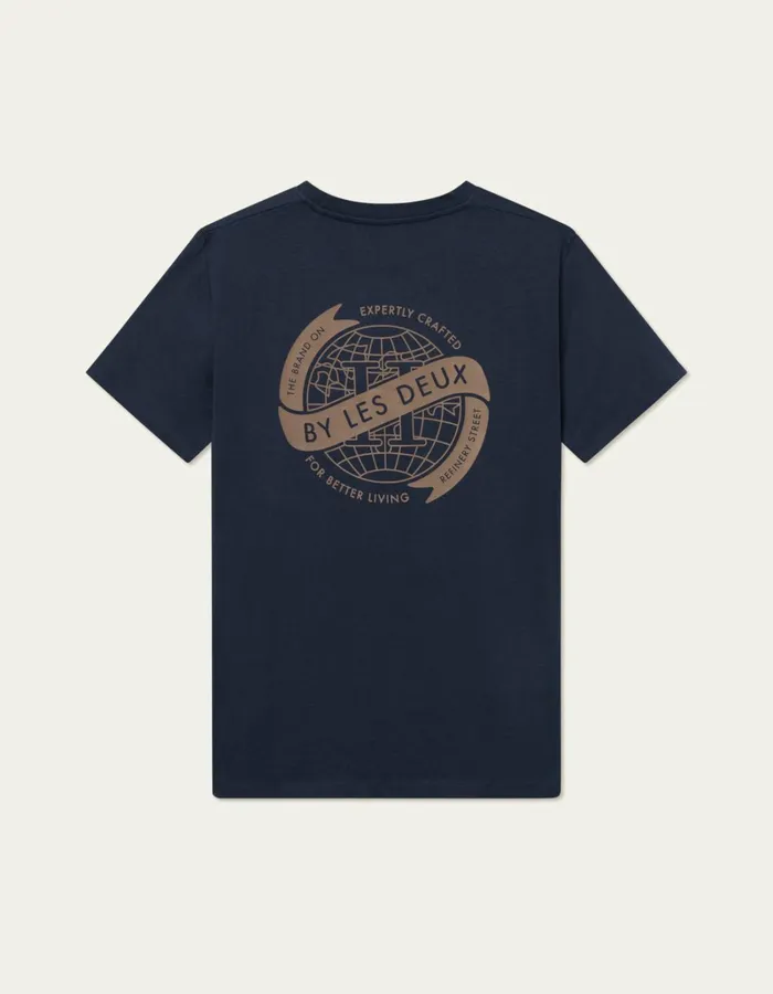 Men Les Deux Tshirts Globe TShirt 8211 Dark NavyTobacco Brown
