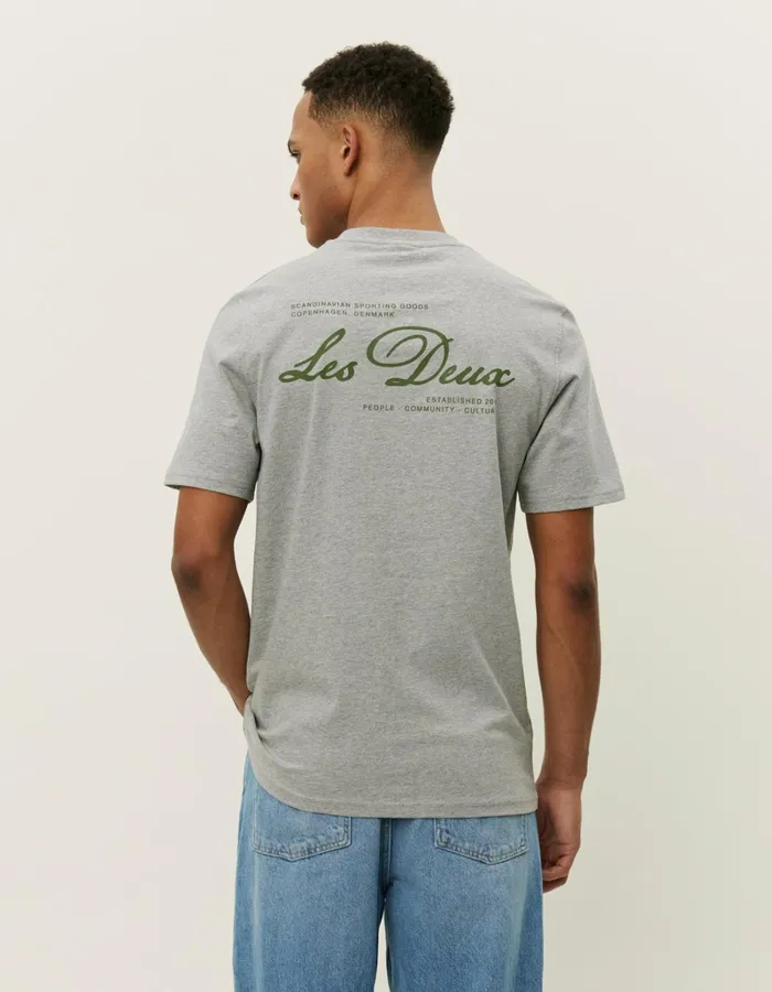 Men Les Deux Tshirts Scandinavian TShirt 8211 Light Grey MelangeChive Green