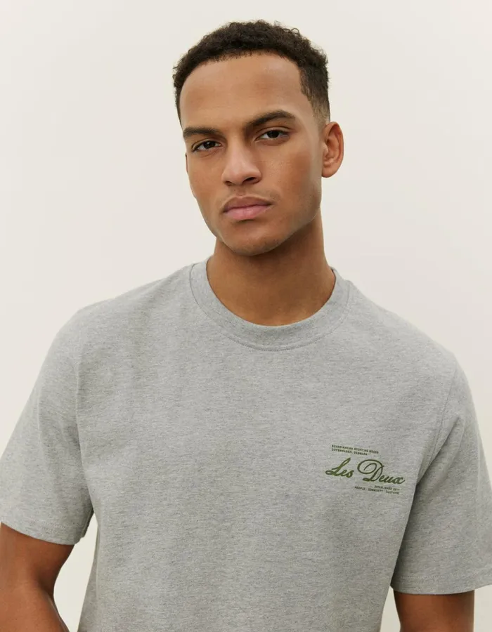 Men Les Deux Tshirts Scandinavian TShirt 8211 Light Grey MelangeChive Green