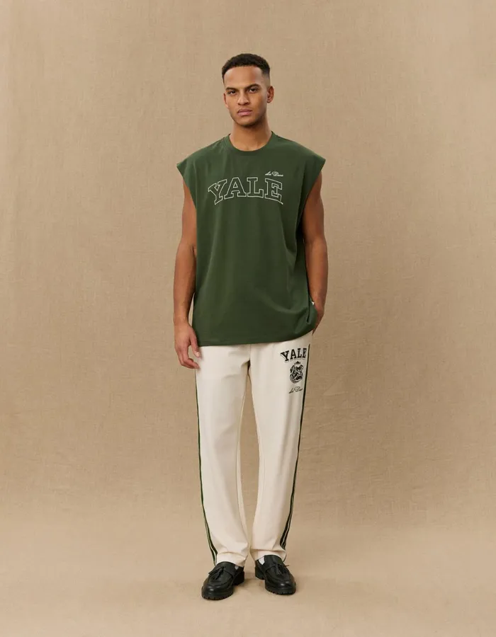 Men Les Deux Tshirts Yale Sleeveless TShirt 8211 Duffel Bag GreenIvory