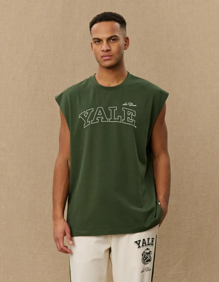 Men Les Deux Tshirts Yale Sleeveless TShirt 8211 Duffel Bag GreenIvory