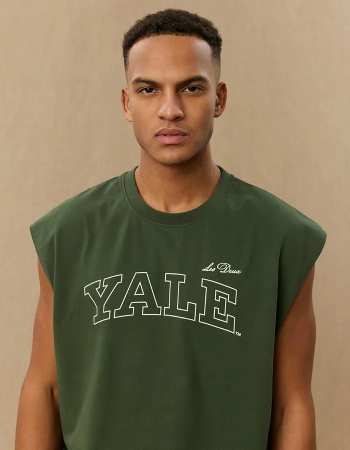 Men Les Deux Tshirts Yale Sleeveless TShirt 8211 Duffel Bag GreenIvory