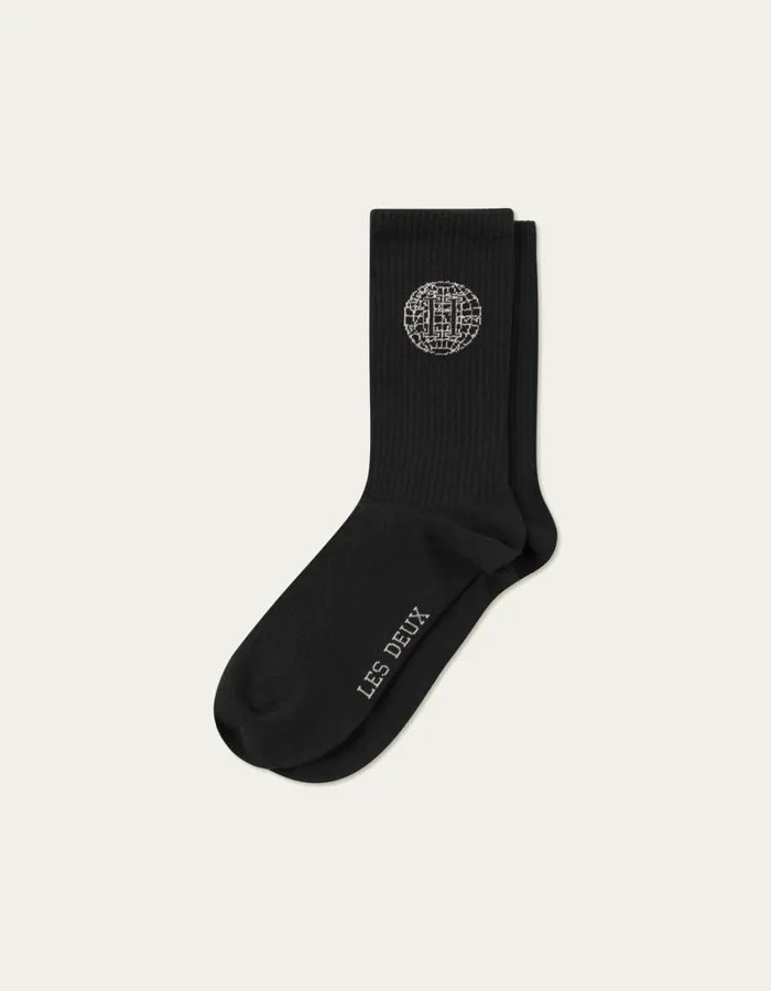 Men Les Deux Underwear Globe Rib 2Pack Socks 8211 BlackLight Desert Sand