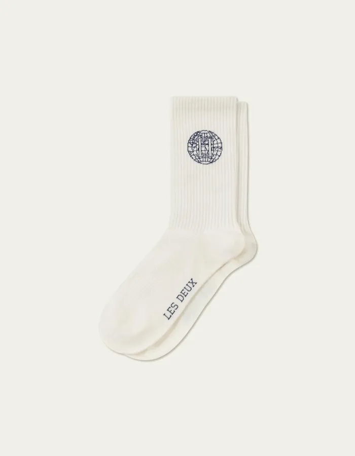 Men Les Deux Underwear Globe Rib 2Pack Socks 8211 WhiteBlueprint