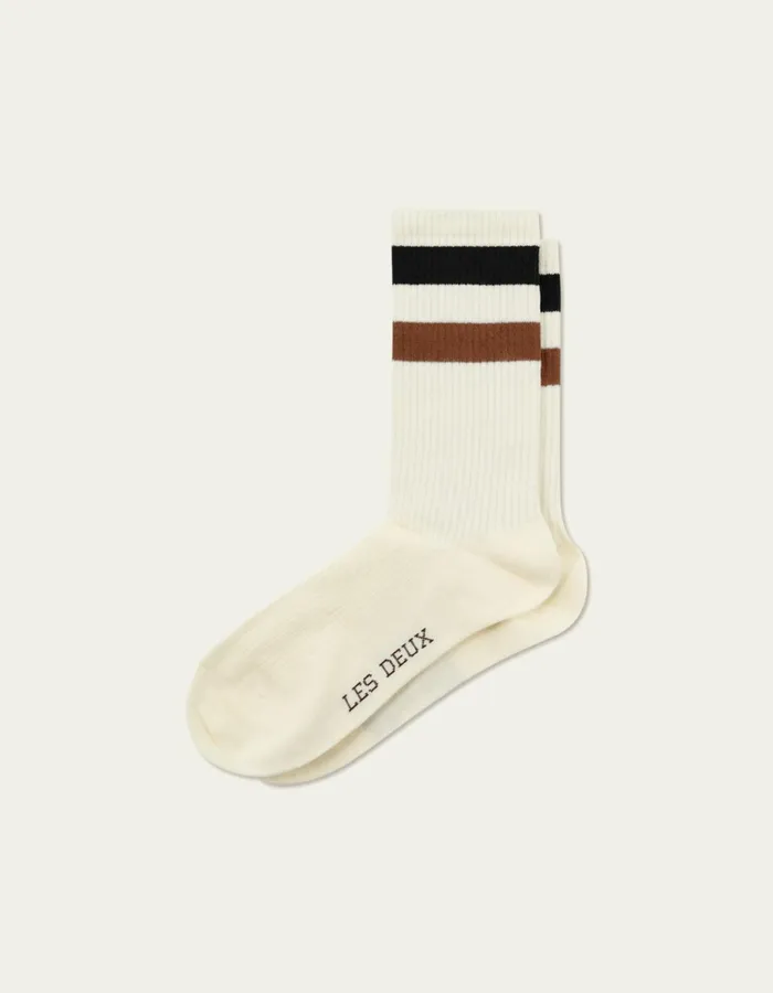 Men Les Deux Underwear Woods Rib Stripe Socks 8211 2Pack 8211 Off WhiteBlack