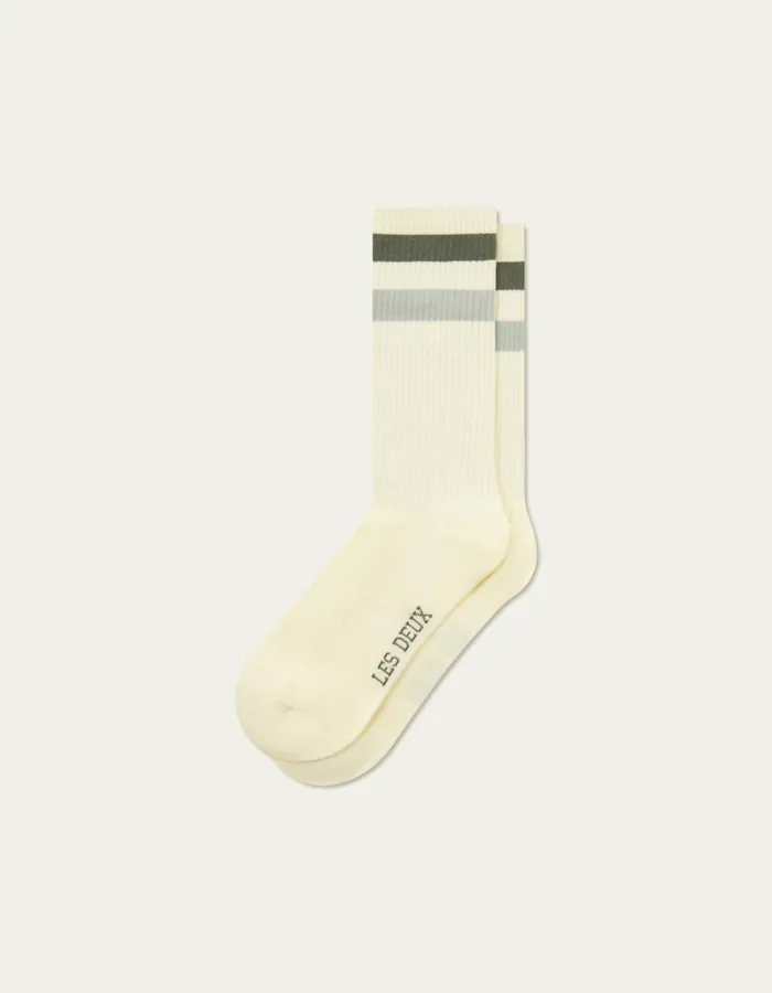 Men Les Deux Underwear Woods Rib Stripe Socks 8211 2Pack 8211 Off WhiteChive Green