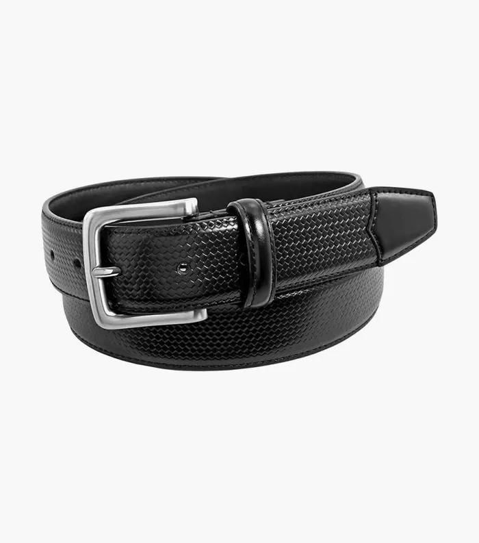 Men Marshall Embossed Weave Belt Black Florsheim Belts and Suspenders