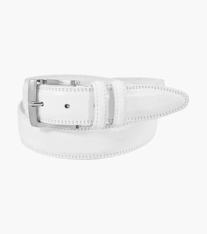 Men Martin Pebble Grain Leather Belt White Florsheim Belts and Suspenders