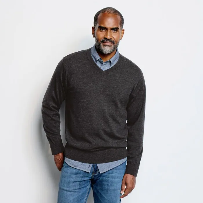 Men Merino VNeck LongSleeved Sweater Navy Orvis Sweaters