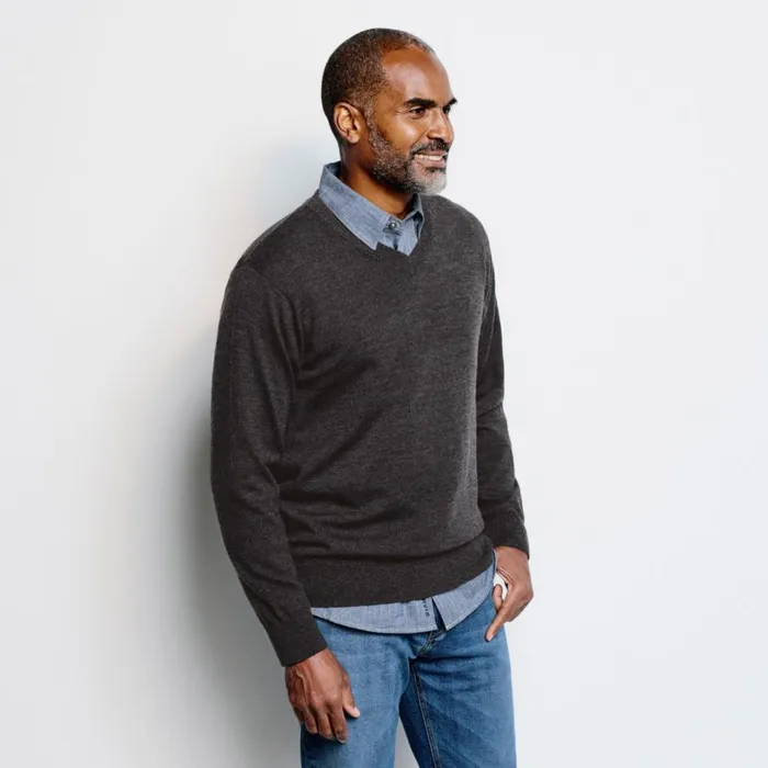 Men Merino VNeck LongSleeved Sweater Navy Orvis Sweaters